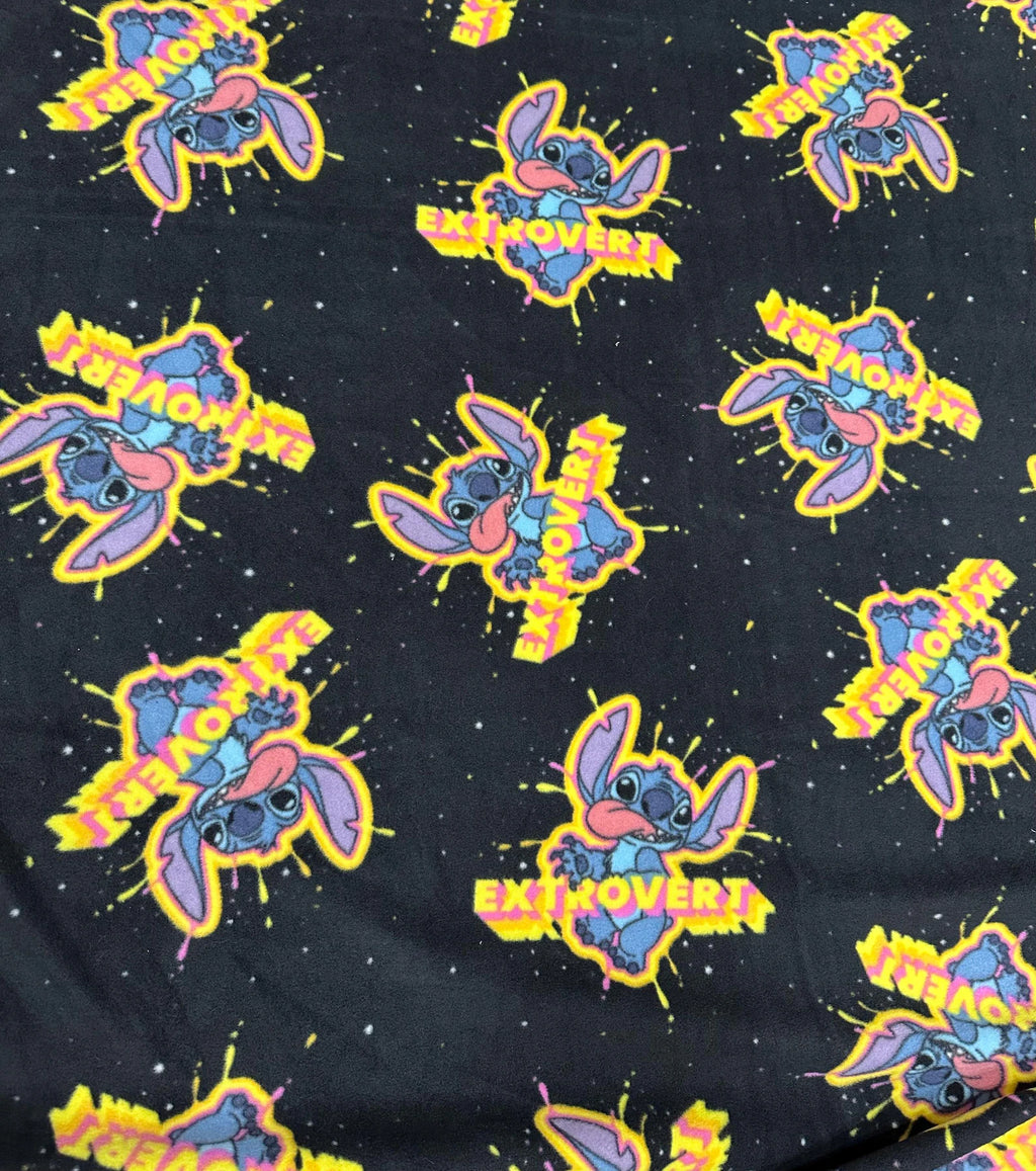 Stitch Fleece Fabric by the Yard – Cartoon Alien Character Extrovert Print Fleece Fabric for Blankets, Pajamas & Crafts – Soft Anti-Pill