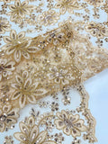 Floral Embroidery Damask Design With Sequins On A Mesh Lace Fabric By Yard. Rose Gold