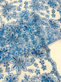 Floral Embroidery Damask Design With Sequins On A Mesh Lace Fabric By Yard. Lt Blue