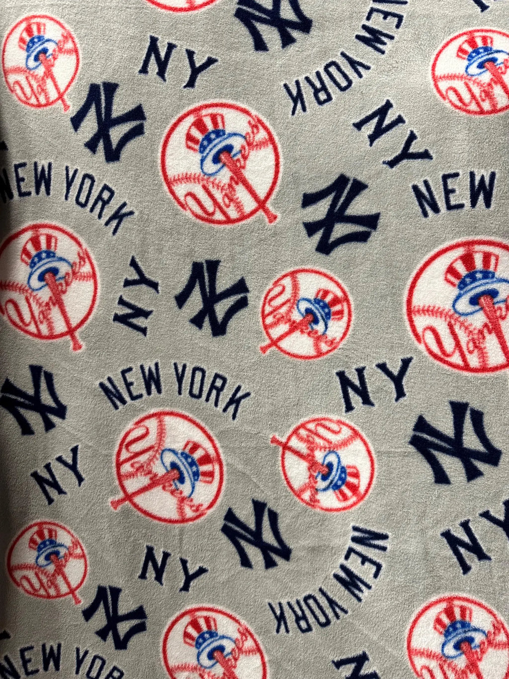 New York Yankees Fleece Fabric by the Yard, MLB Baseball Print Plaid Checkerboard NY Logo, Soft Blanket Fabric, DIY No Sew Throw Material