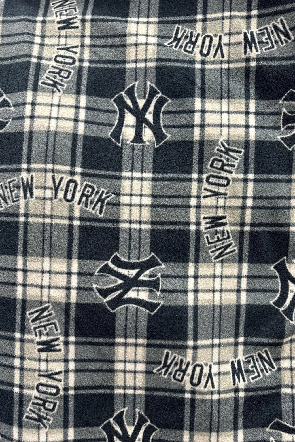 New York Yankees Fleece Fabric by the Yard, MLB Baseball Print Plaid Checkerboard NY Logo, Soft Blanket Fabric, DIY No Sew Throw Material