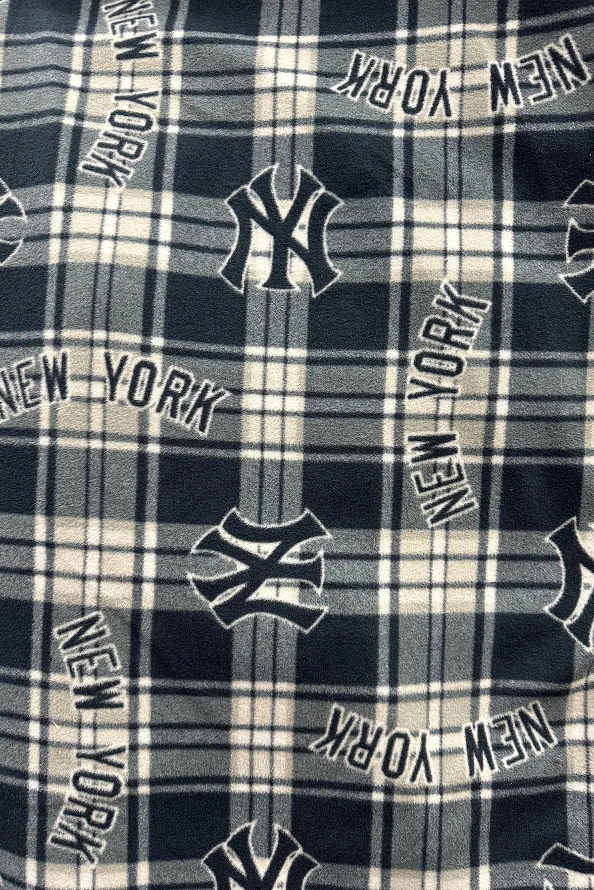 New York Yankees Fleece Fabric by the Yard, MLB Baseball Print Plaid Checkerboard NY Logo, Soft Blanket Fabric, DIY No Sew Throw Material