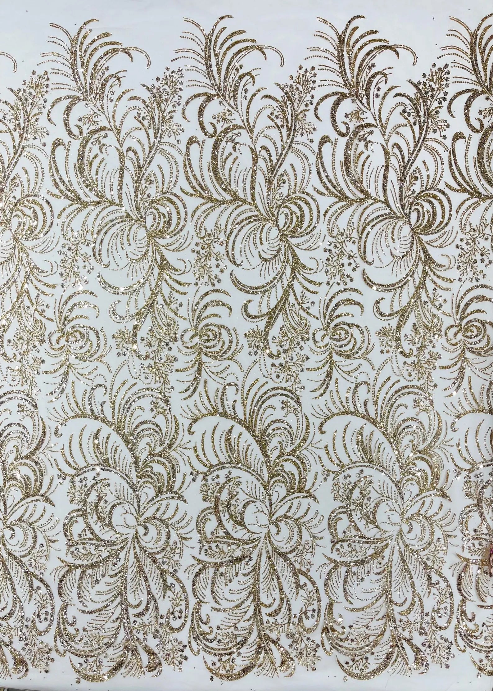 Palm Glitter Design On A Mesh Lace Fabric By The Yard. Rose Gold
