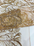 Palm Glitter Design On A Mesh Lace Fabric By The Yard. Rose Gold