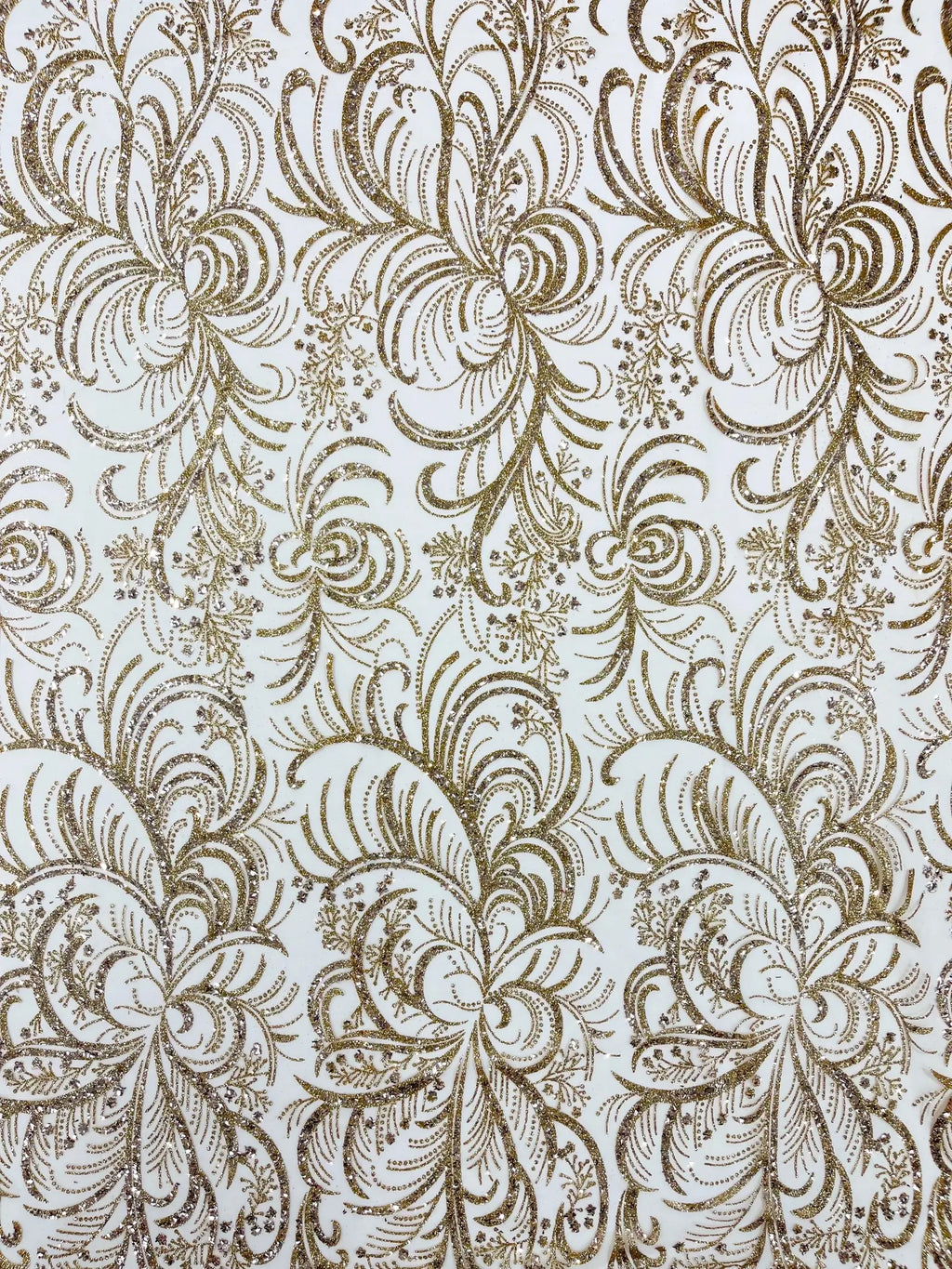 Palm Glitter Design On A Mesh Lace Fabric By The Yard. Rose Gold