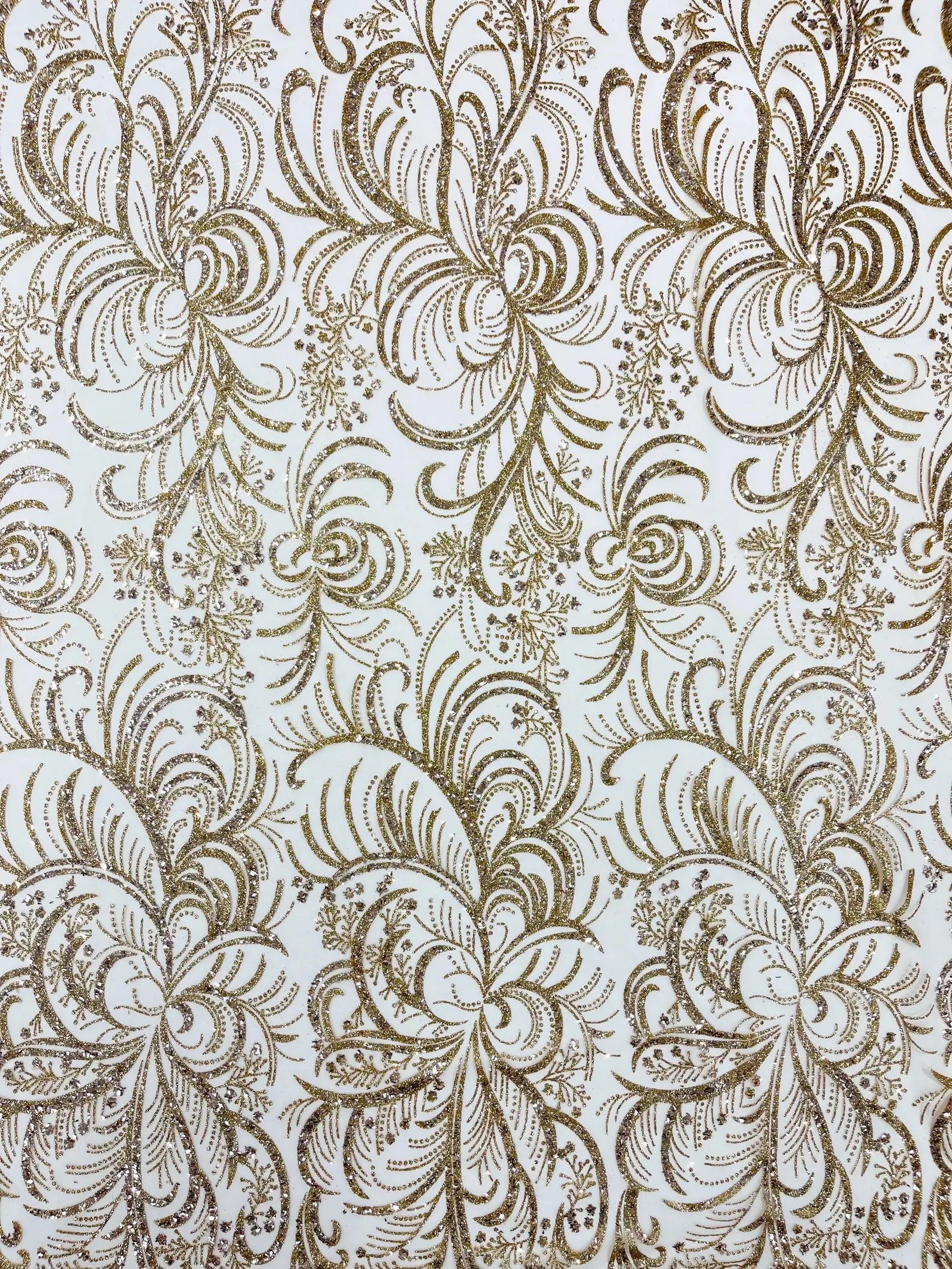 Palm Glitter Design On A Mesh Lace Fabric By The Yard. Rose Gold