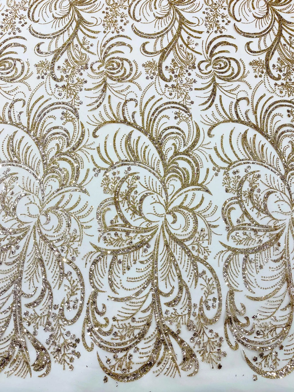 Palm Glitter Design On A Mesh Lace Fabric By The Yard. Rose Gold