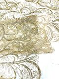 Palm Glitter Design On A Mesh Lace Fabric By The Yard. Gold/Champagne
