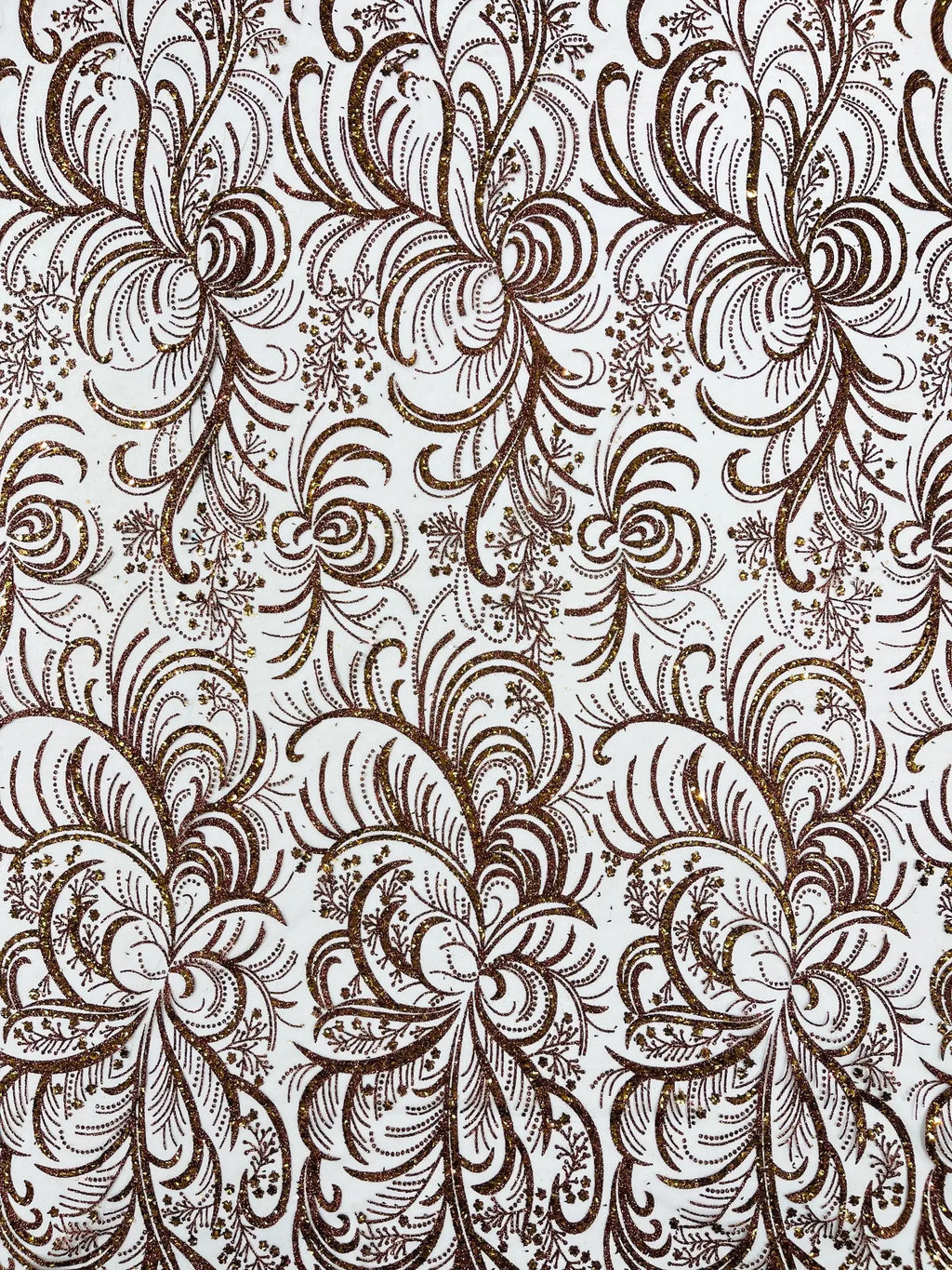 Palm Glitter Design On A Mesh Lace Fabric By The Yard. Brown