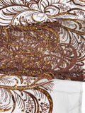 Palm Glitter Design On A Mesh Lace Fabric By The Yard. Brown