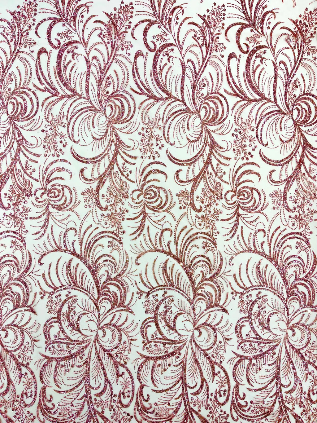 Palm Glitter Design On A Mesh Lace Fabric By The Yard. Dusty Pink