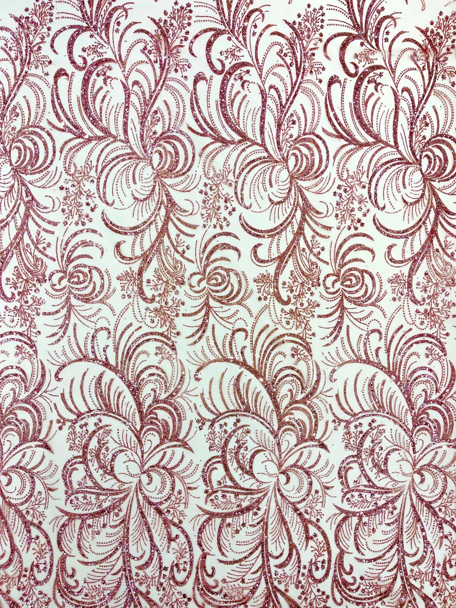 Palm Glitter Design On A Mesh Lace Fabric By The Yard. Dusty Pink