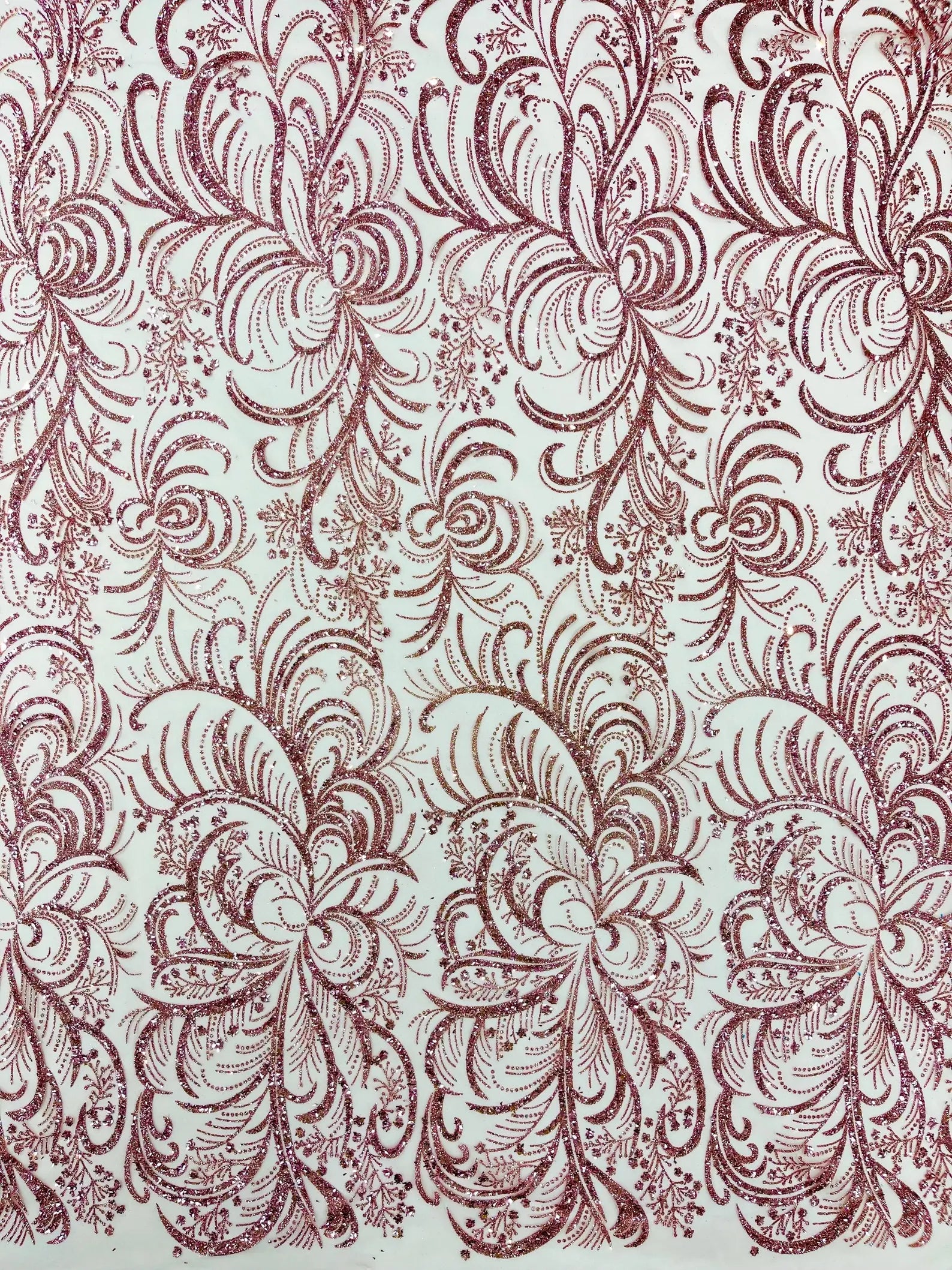 Palm Glitter Design On A Mesh Lace Fabric By The Yard. Dusty Pink