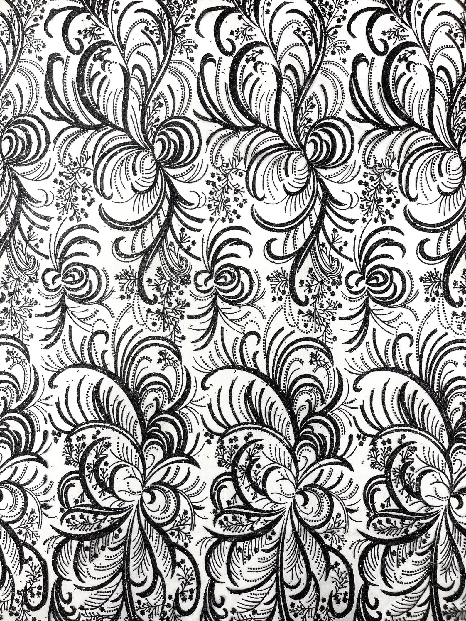 Palm Glitter Design On A Mesh Lace Fabric By The Yard. Black