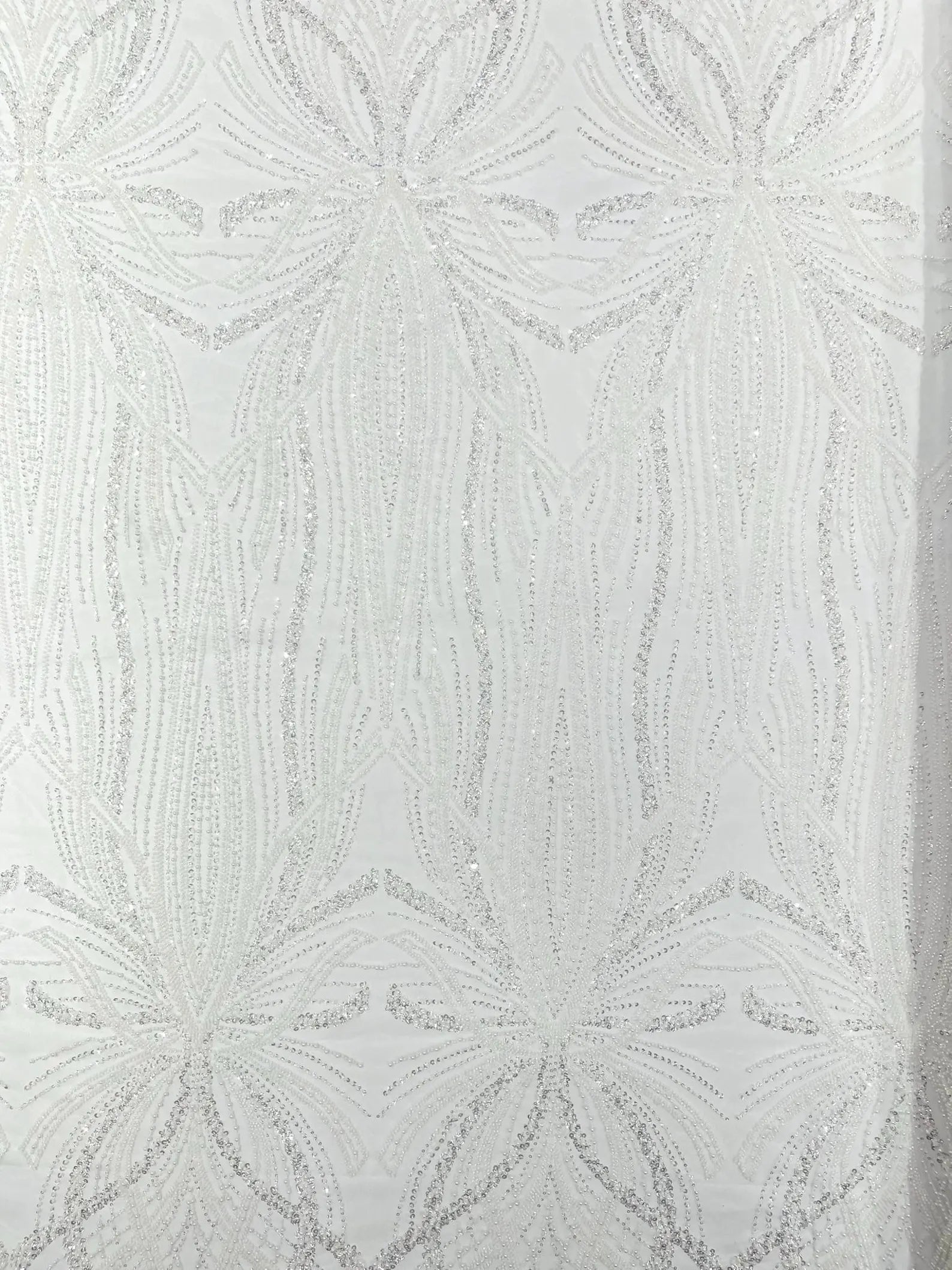 WHITE - Luxurious Design Lace - Beaded Design with Embroidered Sequins and Beads On a Mesh Lace Fabric By The Yard
