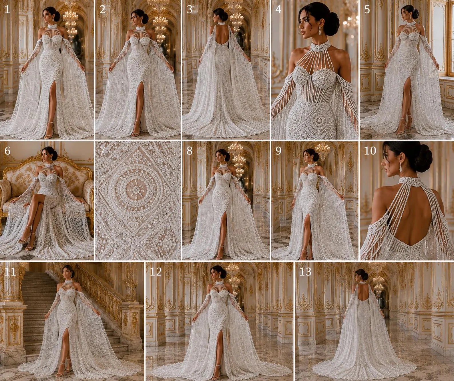 Luxurious Design Lace - Ivory - Geometric Beaded Design with Embroidered Sequins and Beads On a Mesh Lace Fabric By The Yard