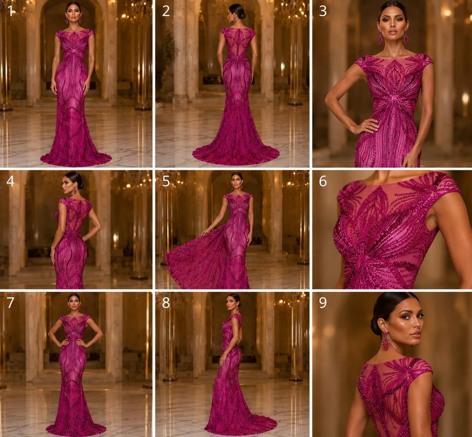 FUCHSIA - Luxurious Design Lace - Beaded Design with Embroidered Sequins and Beads On a Mesh Lace Fabric By The Yard