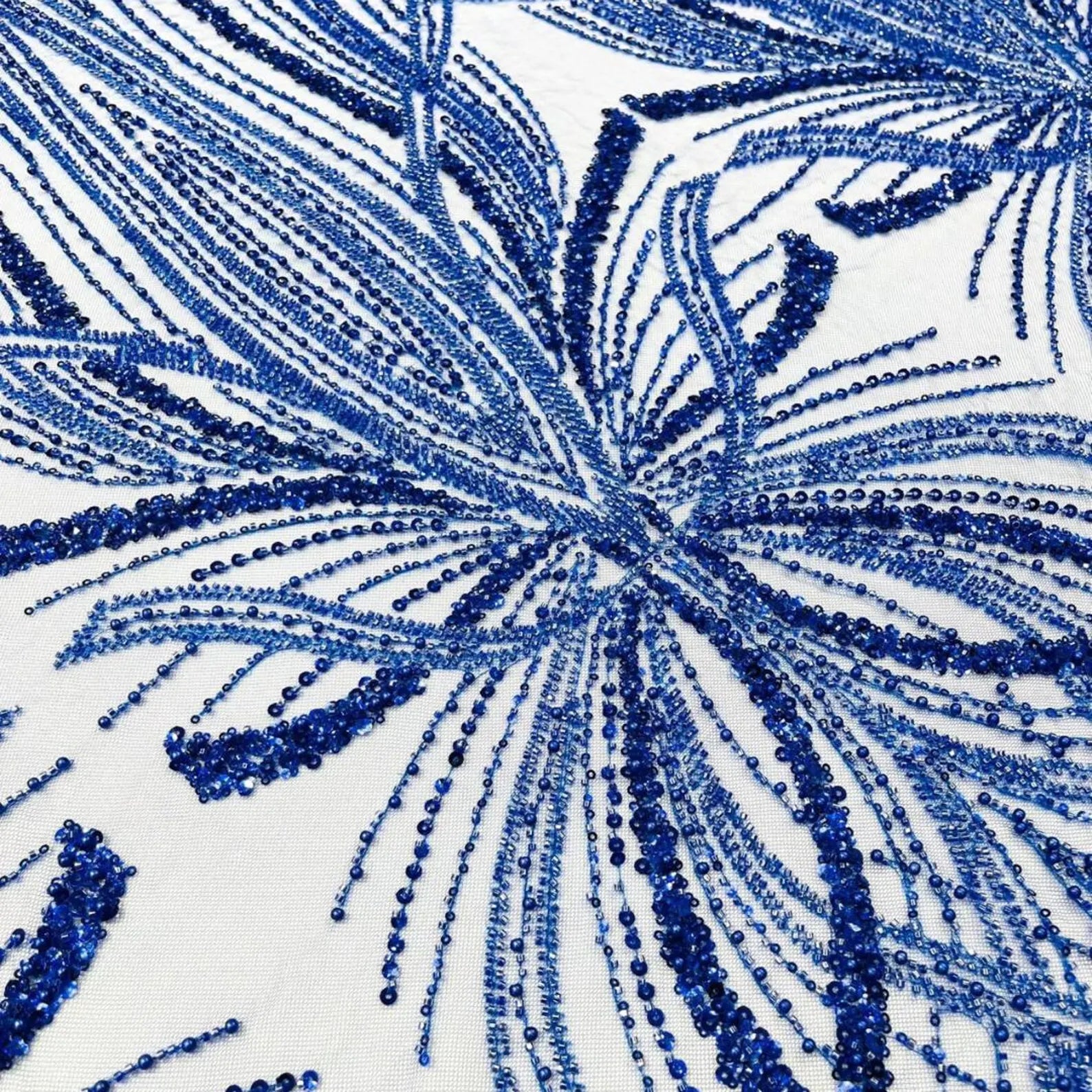 ROYAL BLUE - Luxurious Design Lace - Beaded Design with Embroidered Sequins and Beads On a Mesh Lace Fabric By The Yard
