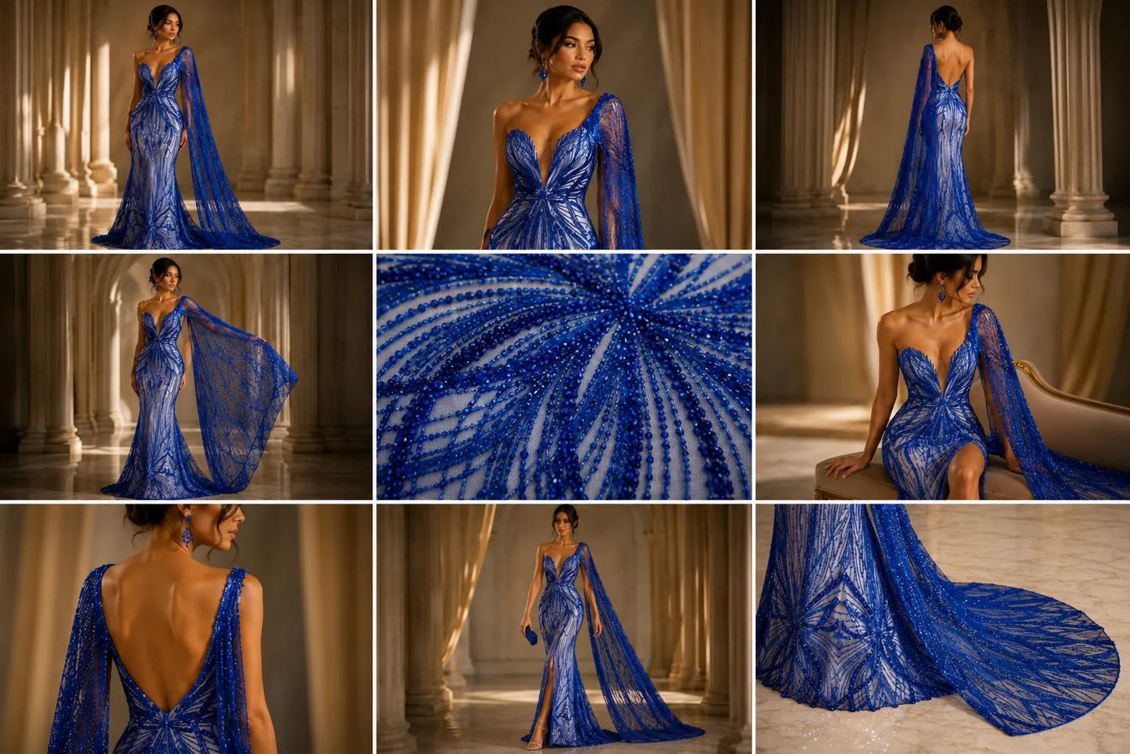 ROYAL BLUE - Luxurious Design Lace - Beaded Design with Embroidered Sequins and Beads On a Mesh Lace Fabric By The Yard