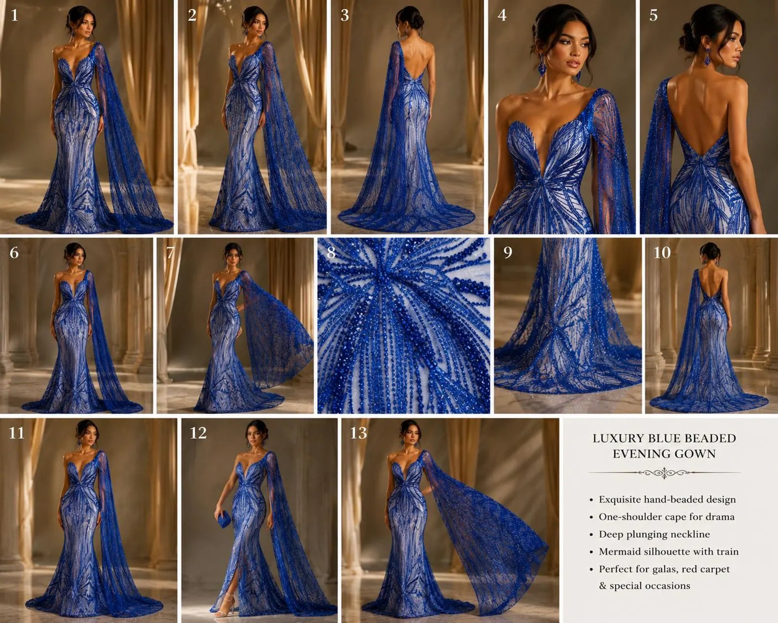 ROYAL BLUE - Luxurious Design Lace - Beaded Design with Embroidered Sequins and Beads On a Mesh Lace Fabric By The Yard