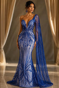 ROYAL BLUE - Luxurious Design Lace - Beaded Design with Embroidered Sequins and Beads On a Mesh Lace Fabric By The Yard