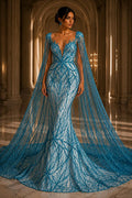 TURQUOISE - Luxurious Design Lace - Beaded Design with Embroidered Sequins and Beads On a Mesh Lace Fabric By The Yard