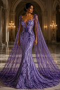 PURPLE - Luxurious Design Lace - Beaded Design with Embroidered Sequins and Beads On a Mesh Lace Fabric By The Yard