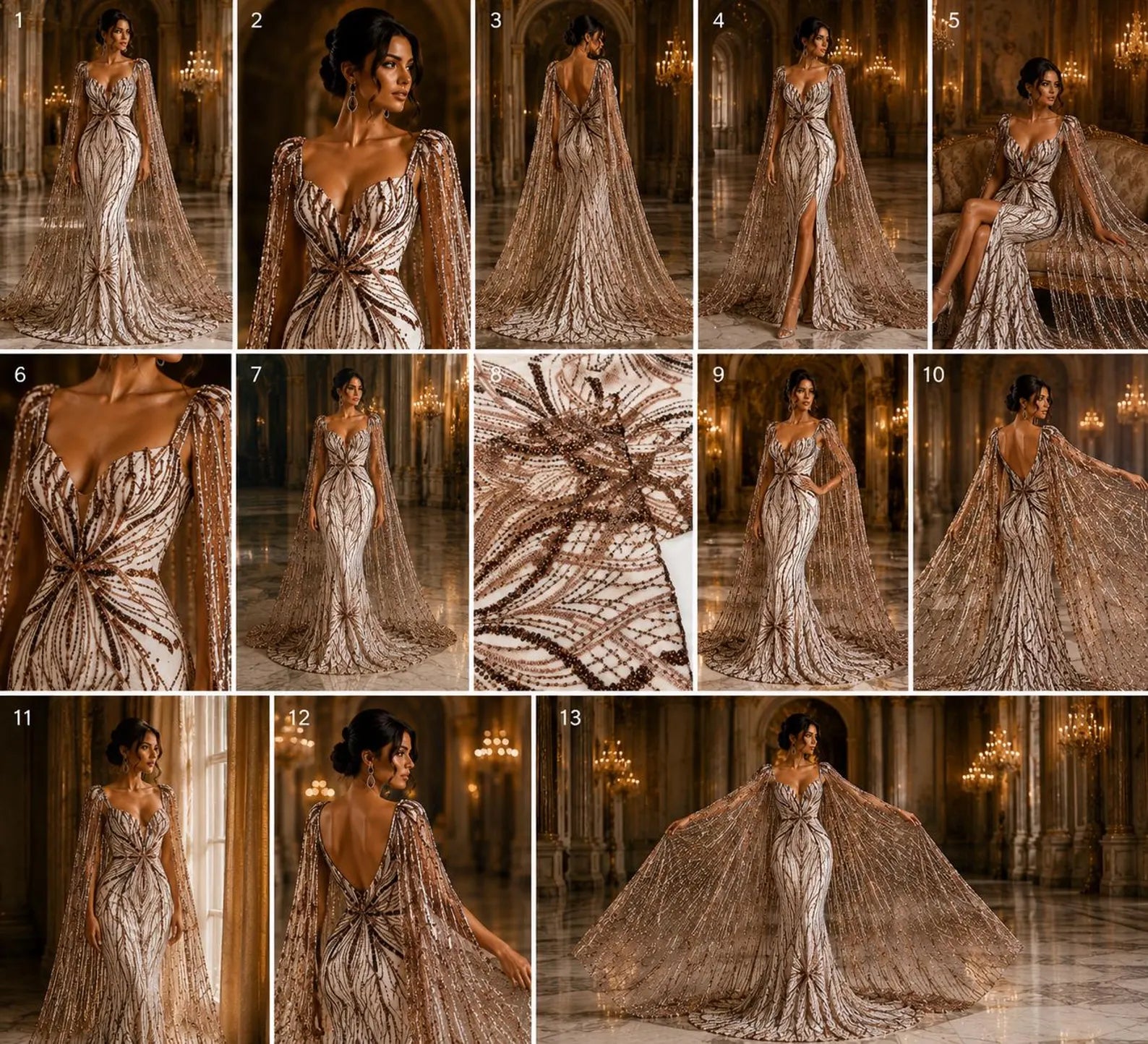BROWN - Luxurious Design Lace - Beaded Design with Embroidered Sequins and Beads On a Mesh Lace Fabric By The Yard