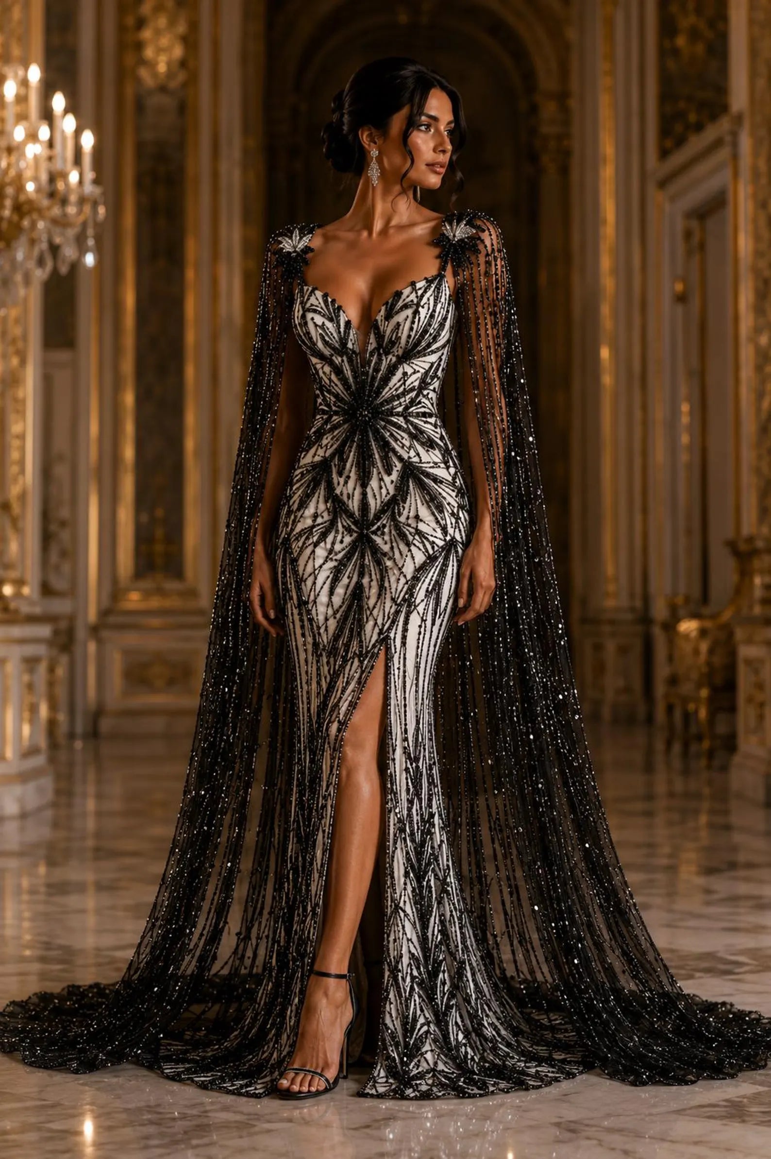 BLACK - Luxurious Design Lace - Beaded Design with Embroidered Sequins and Beads On a Mesh Lace Fabric By The Yard