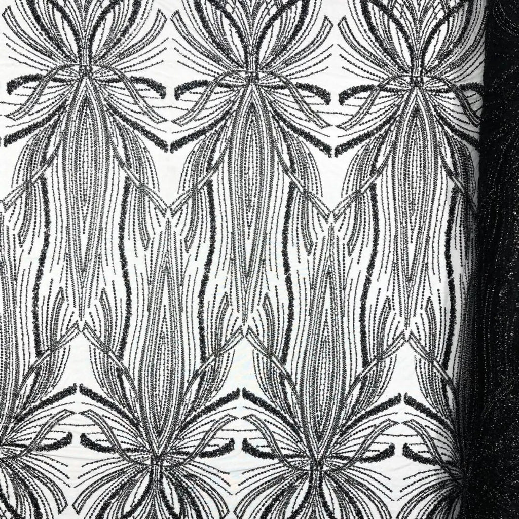 BLACK - Luxurious Design Lace - Beaded Design with Embroidered Sequins and Beads On a Mesh Lace Fabric By The Yard