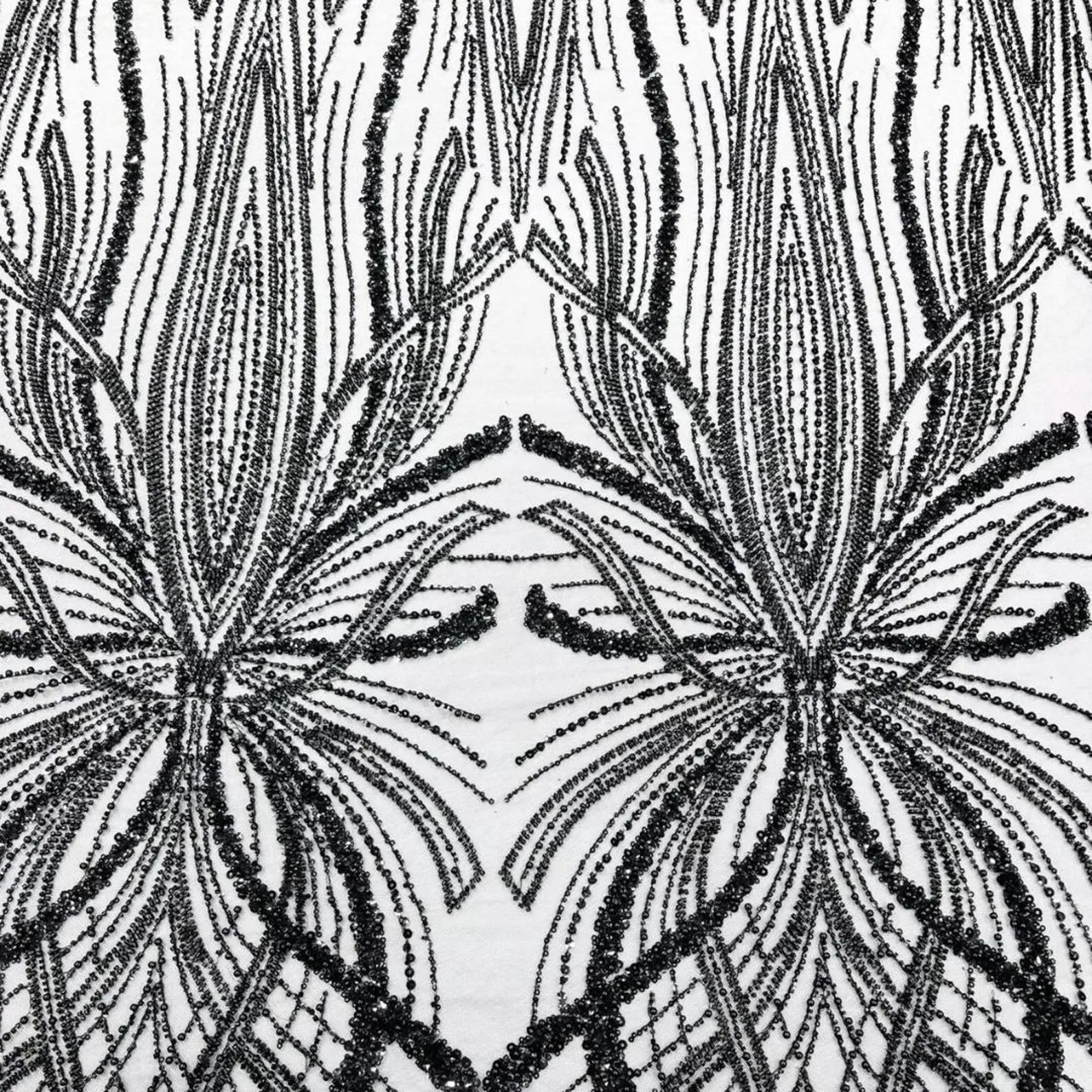BLACK - Luxurious Design Lace - Beaded Design with Embroidered Sequins and Beads On a Mesh Lace Fabric By The Yard