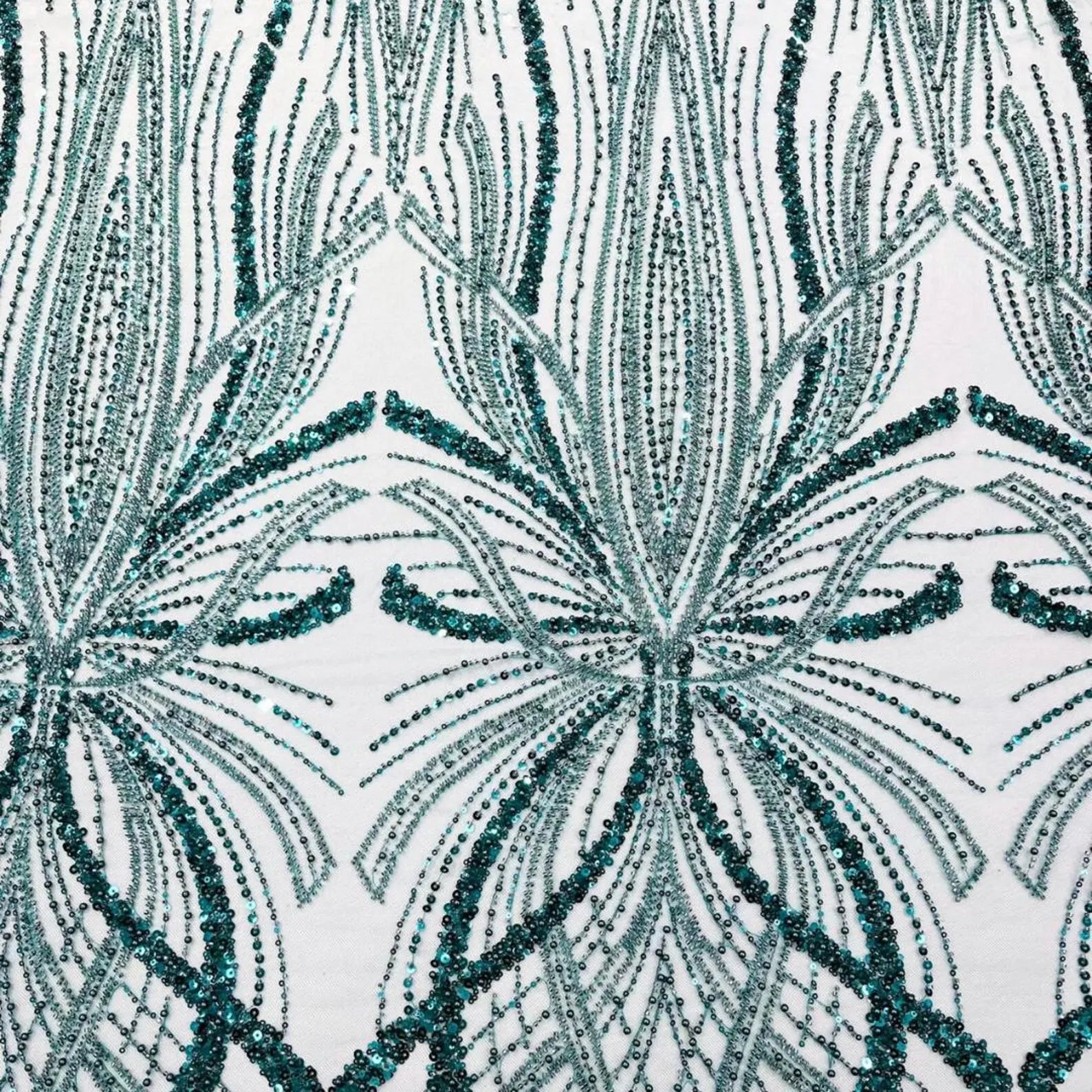 HUNTER - Luxurious Design Lace - Beaded Design with Embroidered Sequins and Beads On a Mesh Lace Fabric By The Yard