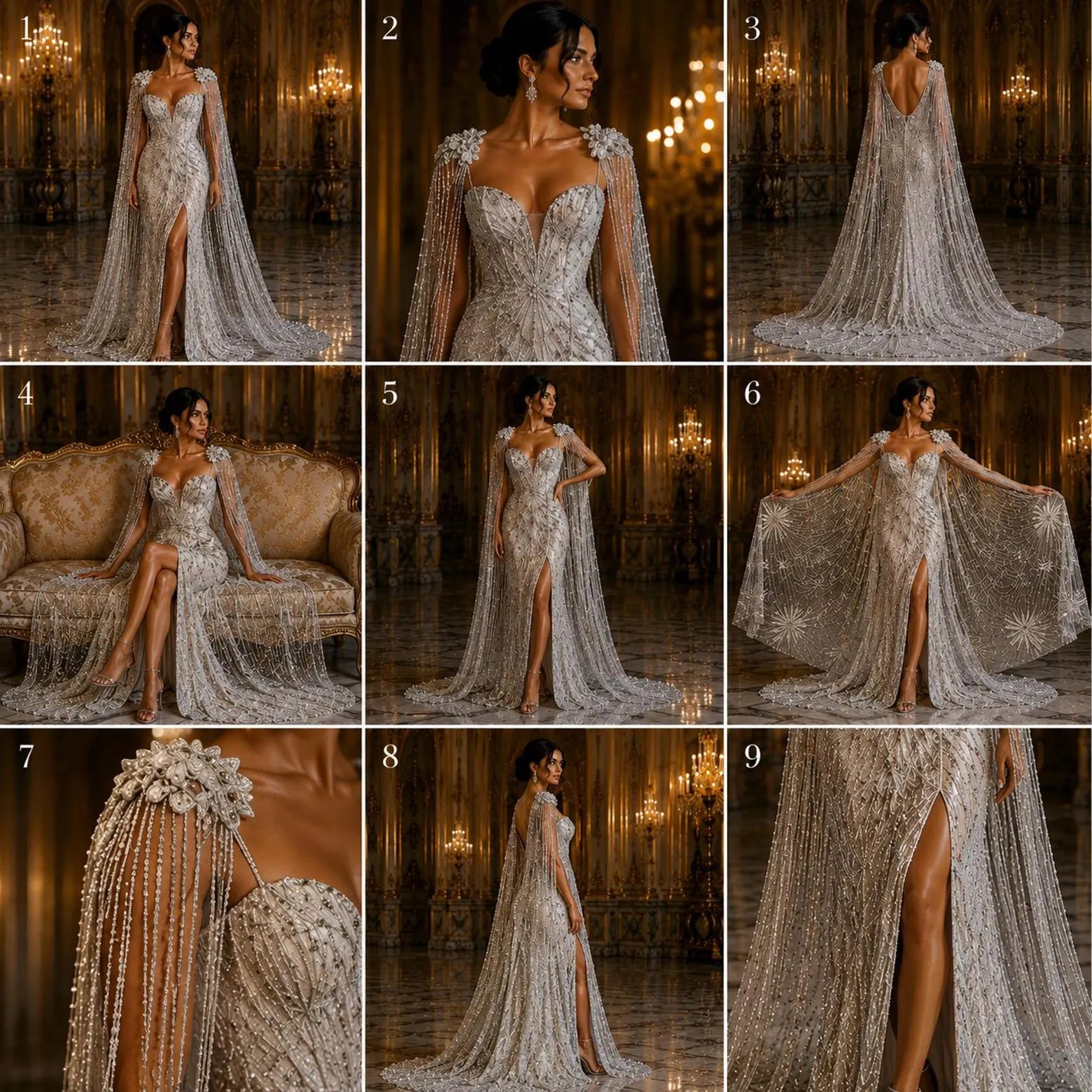 SILVER - Luxurious Design Lace - Beaded Design with Embroidered Sequins and Beads On a Mesh Lace Fabric By The Yard