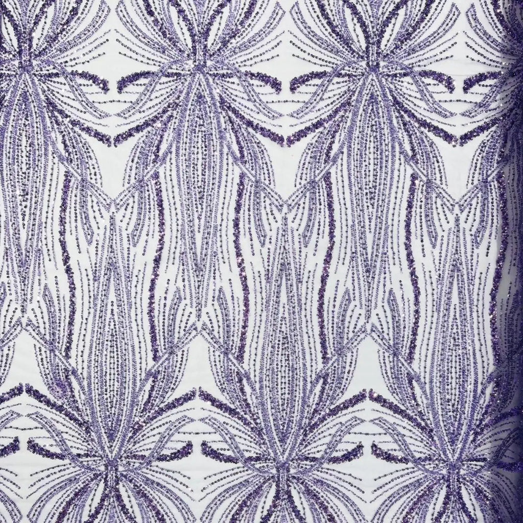 LILAC - Luxurious Design Lace - Beaded Design with Embroidered Sequins and Beads On a Mesh Lace Fabric By The Yard