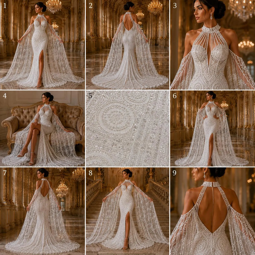 Luxurious Design Lace - White - Geometric Beaded Design with Embroidered Sequins and Beads On a Mesh Lace Fabric By The Yard