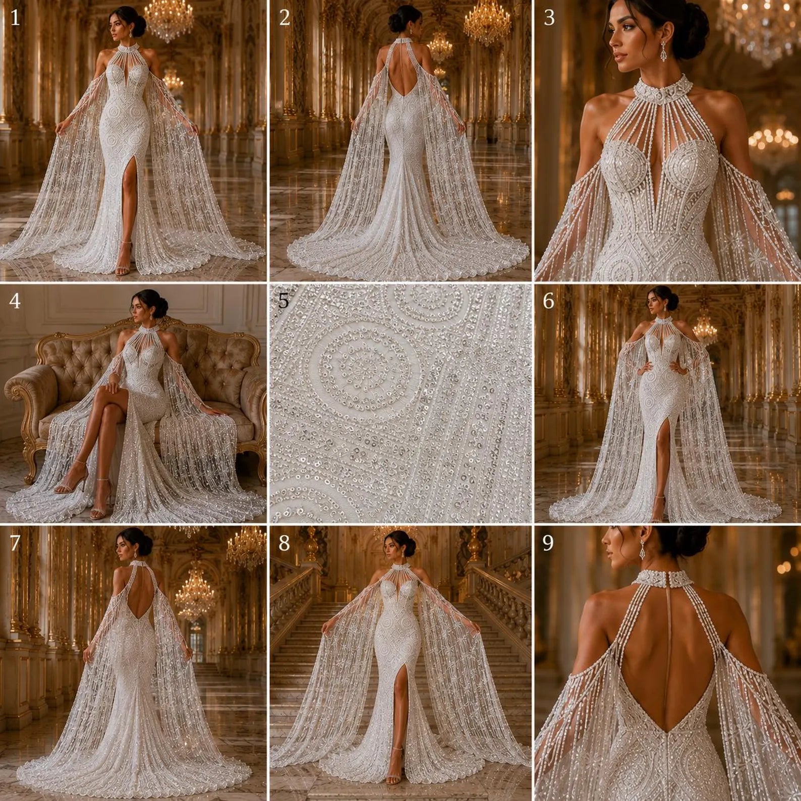 Luxurious Design Lace - White - Geometric Beaded Design with Embroidered Sequins and Beads On a Mesh Lace Fabric By The Yard