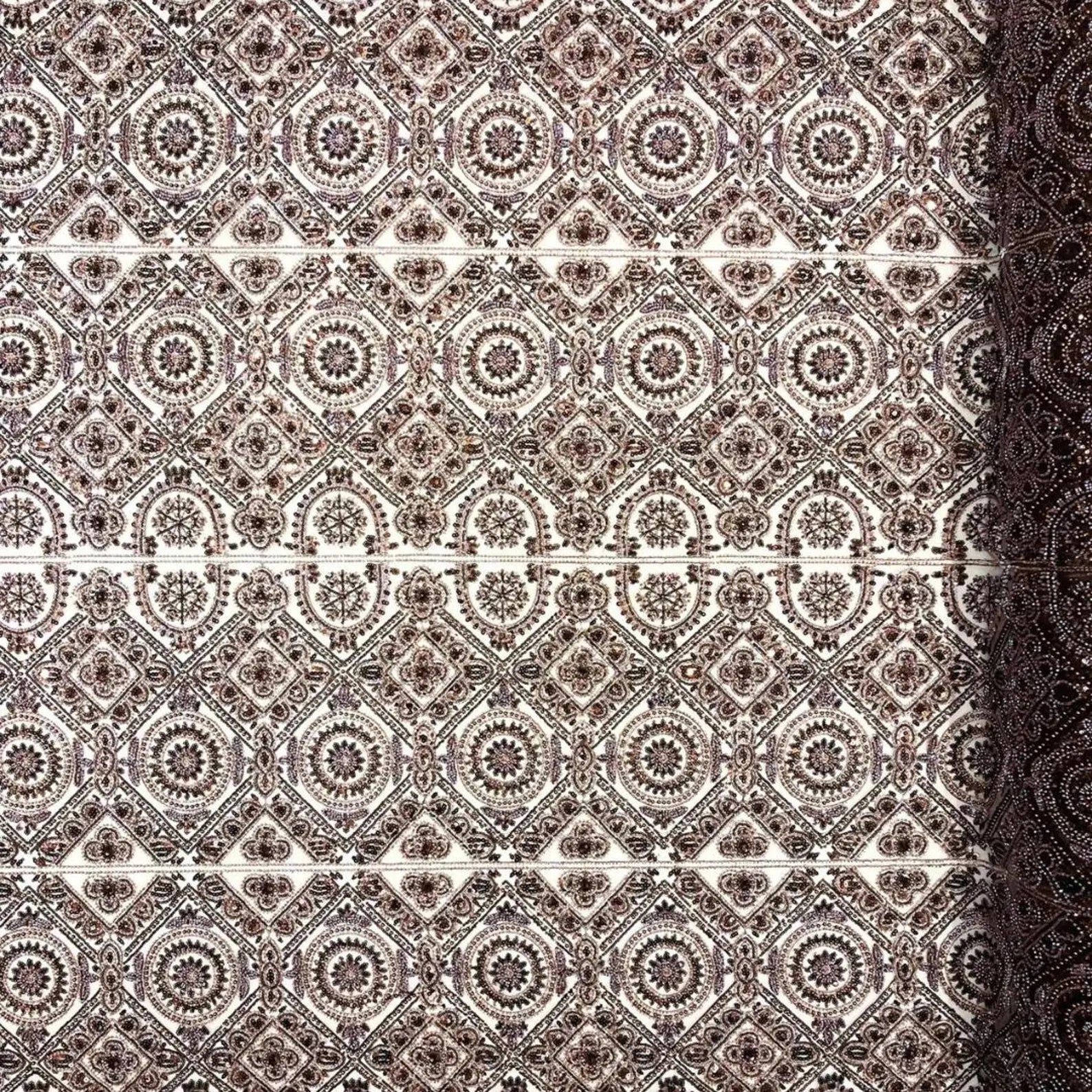 Luxurious Design Lace - Brown - Geometric Beaded Design with Embroidered Sequins and Beads On a Mesh Lace Fabric By The Yard