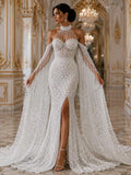 Luxurious Design Lace - Ivory - Geometric Beaded Design with Embroidered Sequins and Beads On a Mesh Lace Fabric By The Yard