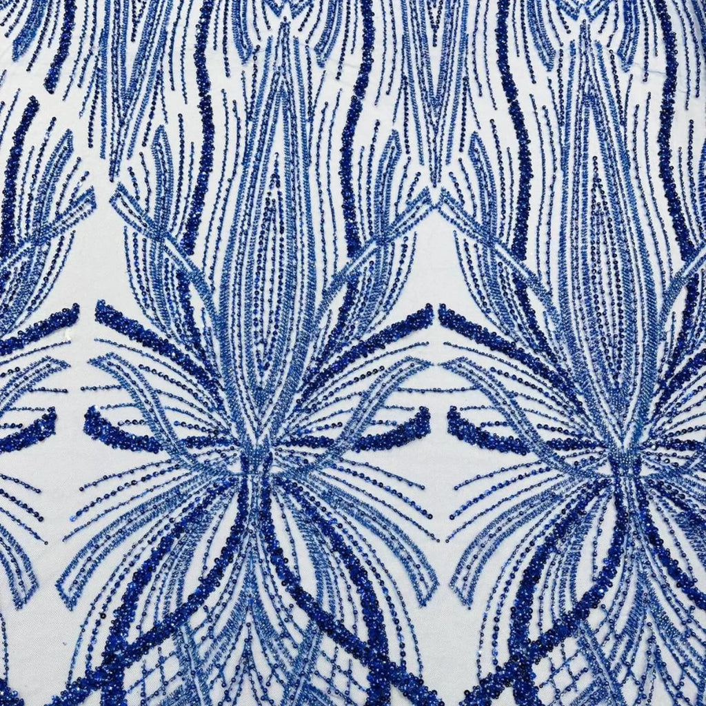 ROYAL BLUE - Luxurious Design Lace - Beaded Design with Embroidered Sequins and Beads On a Mesh Lace Fabric By The Yard