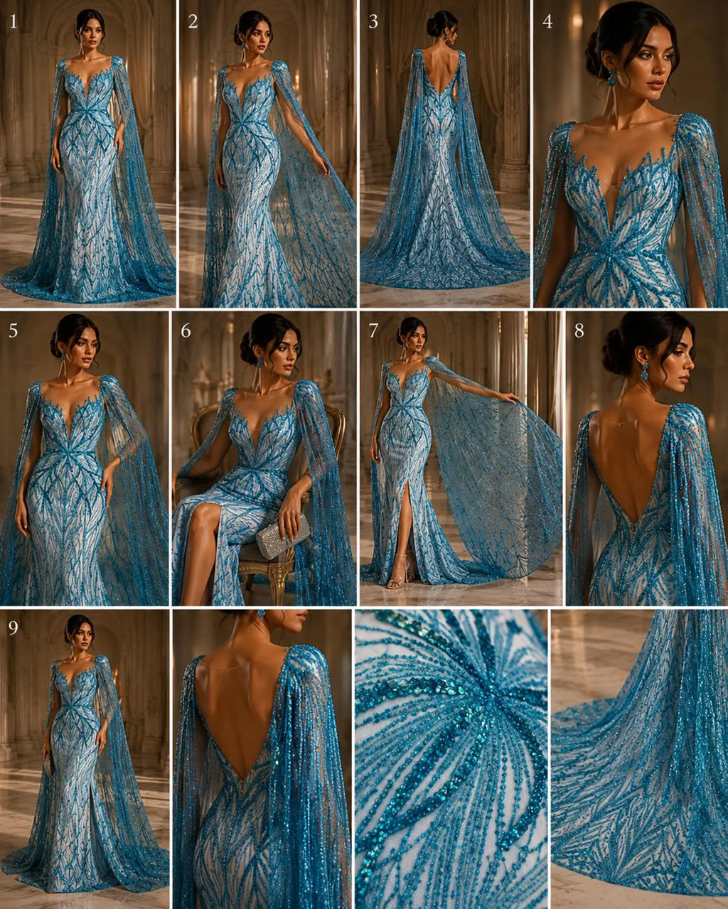 TURQUOISE - Luxurious Design Lace - Beaded Design with Embroidered Sequins and Beads On a Mesh Lace Fabric By The Yard