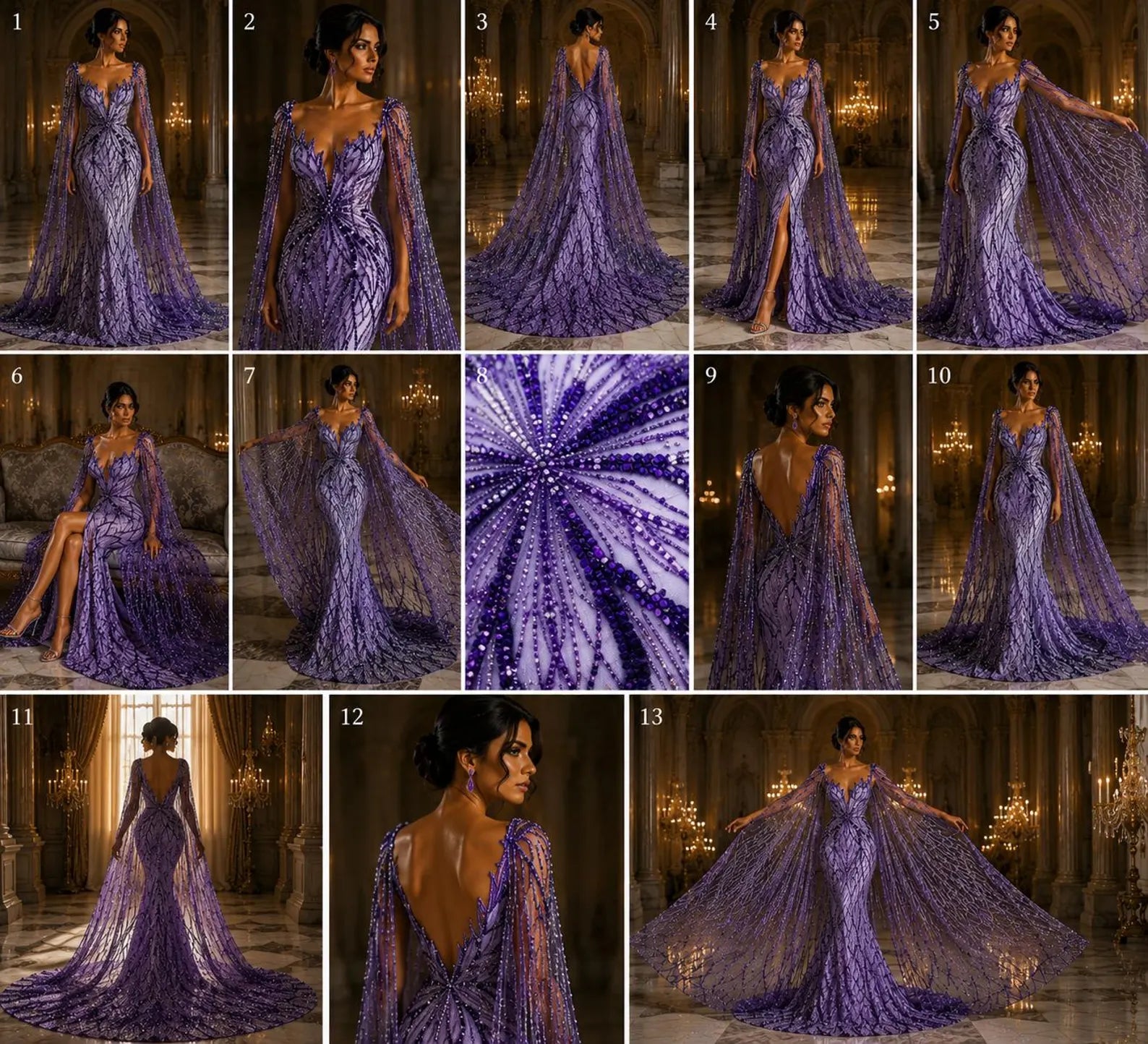 PURPLE - Luxurious Design Lace - Beaded Design with Embroidered Sequins and Beads On a Mesh Lace Fabric By The Yard