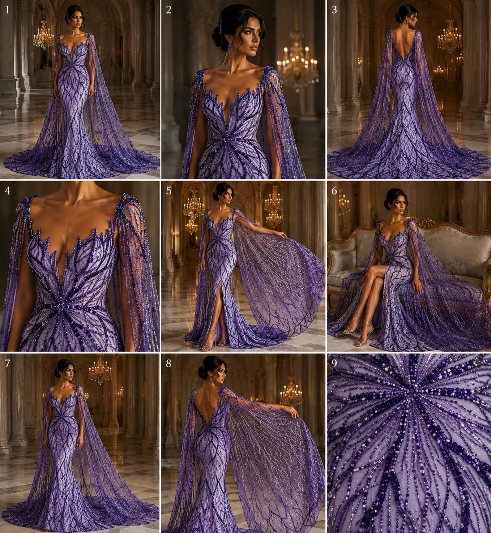PURPLE - Luxurious Design Lace - Beaded Design with Embroidered Sequins and Beads On a Mesh Lace Fabric By The Yard
