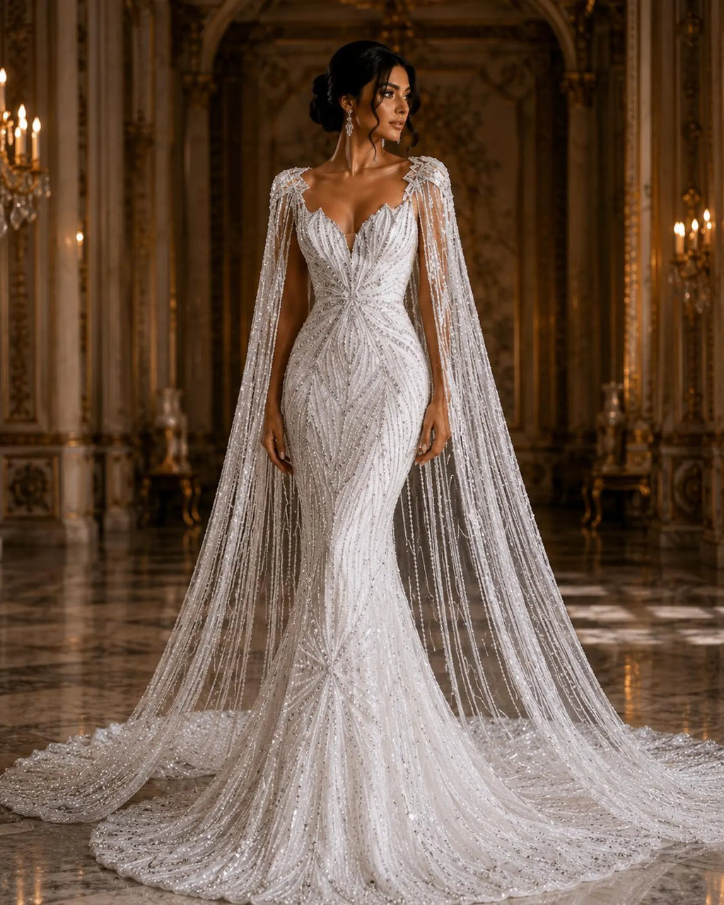 IVORY - Luxurious Design Lace - Beaded Design with Embroidered Sequins and Beads On a Mesh Lace Fabric By The Yard