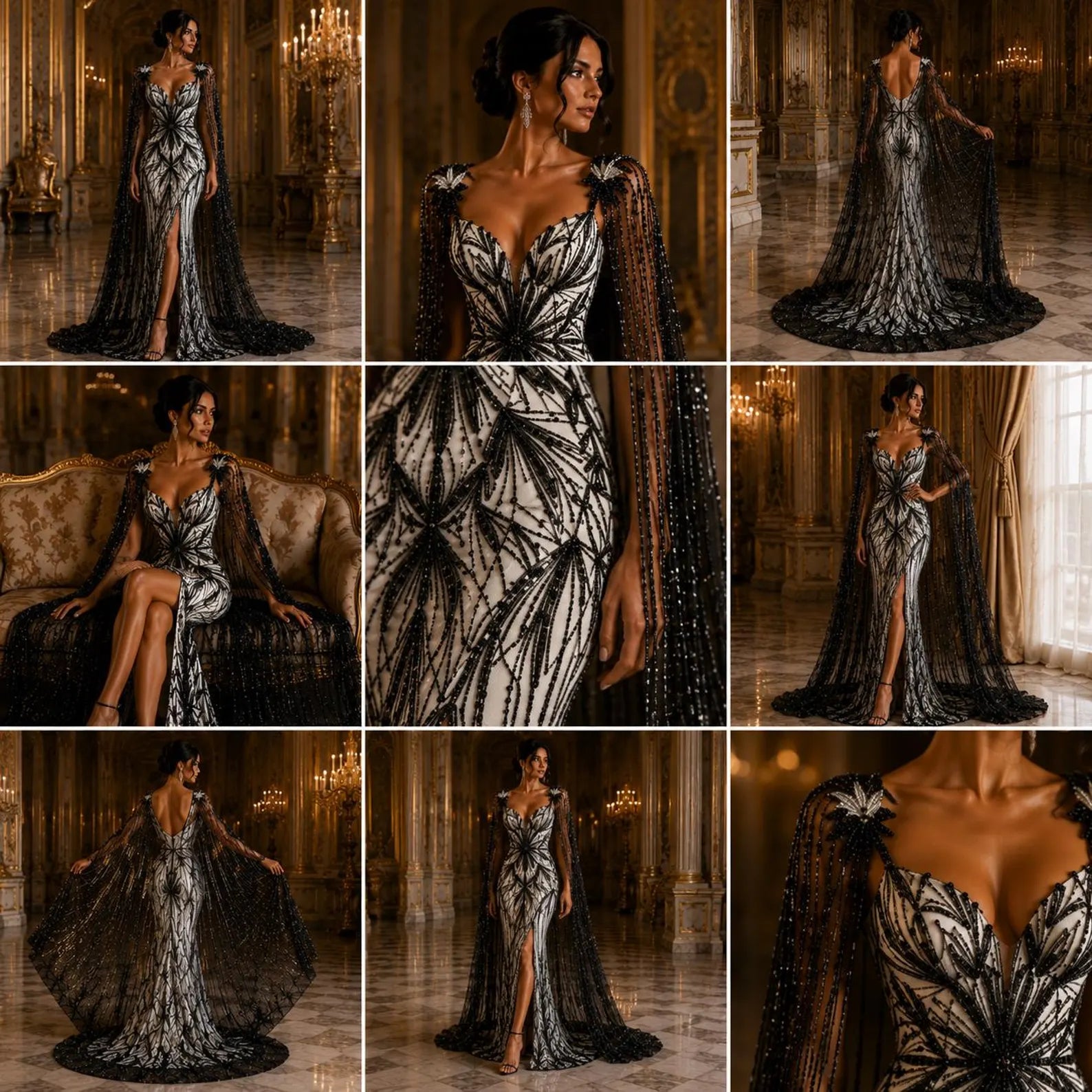 BLACK - Luxurious Design Lace - Beaded Design with Embroidered Sequins and Beads On a Mesh Lace Fabric By The Yard