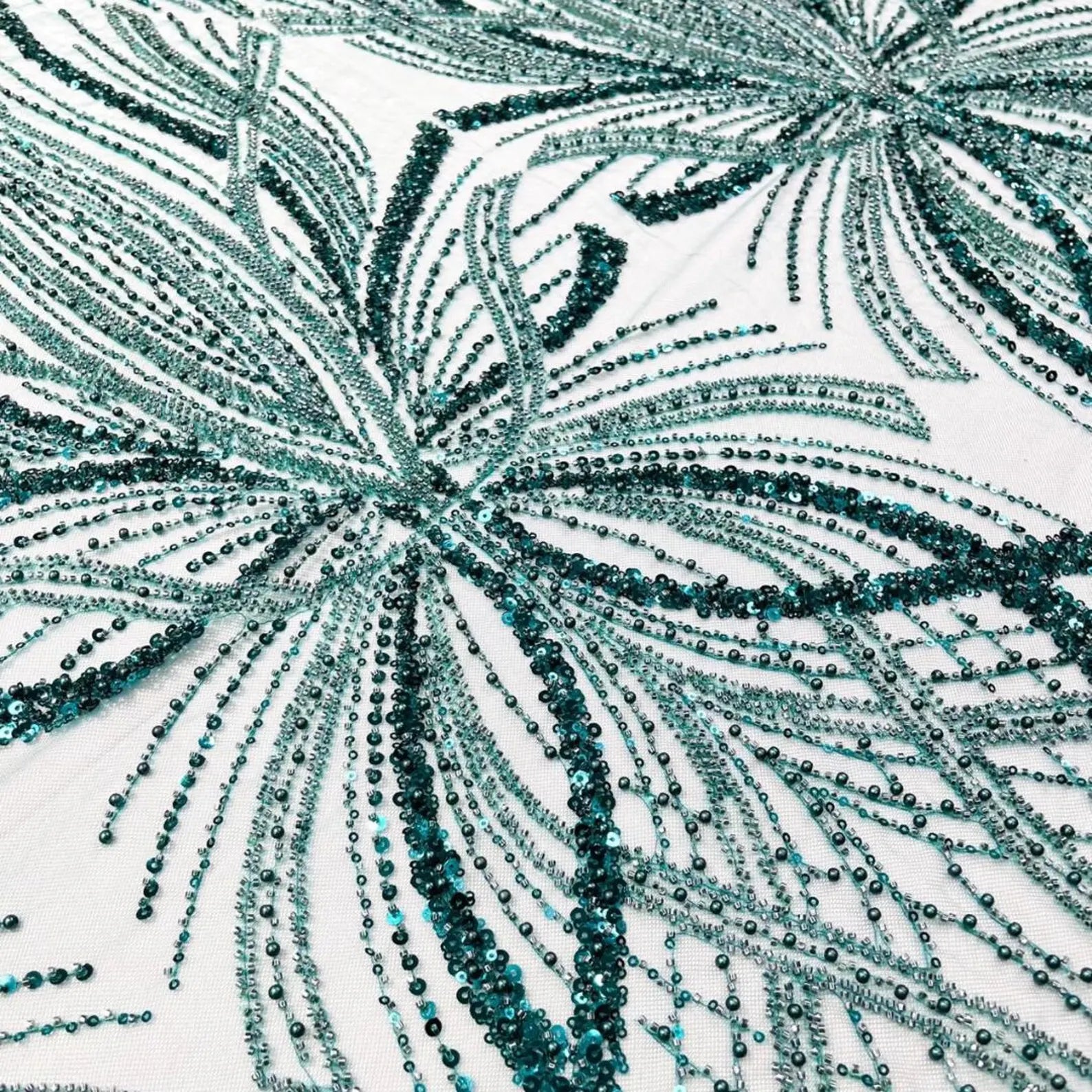 HUNTER - Luxurious Design Lace - Beaded Design with Embroidered Sequins and Beads On a Mesh Lace Fabric By The Yard