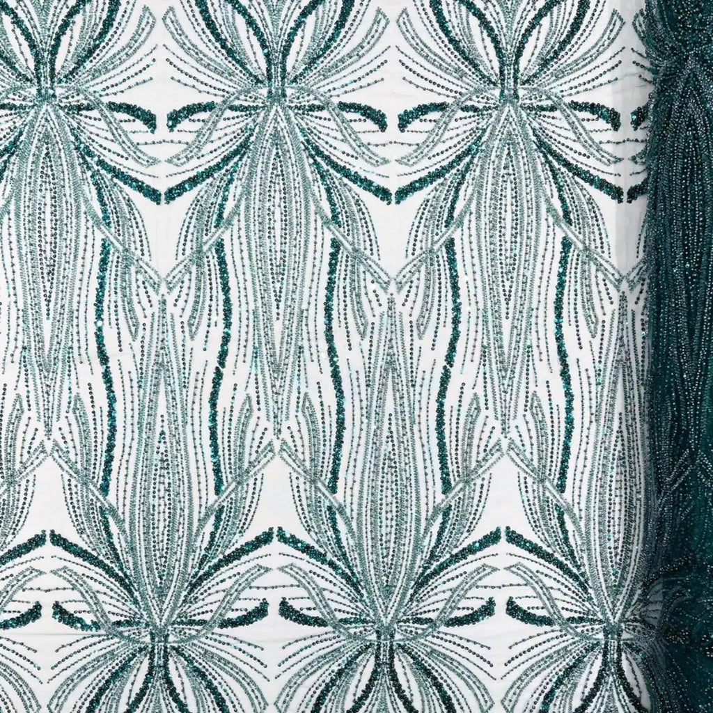 HUNTER - Luxurious Design Lace - Beaded Design with Embroidered Sequins and Beads On a Mesh Lace Fabric By The Yard