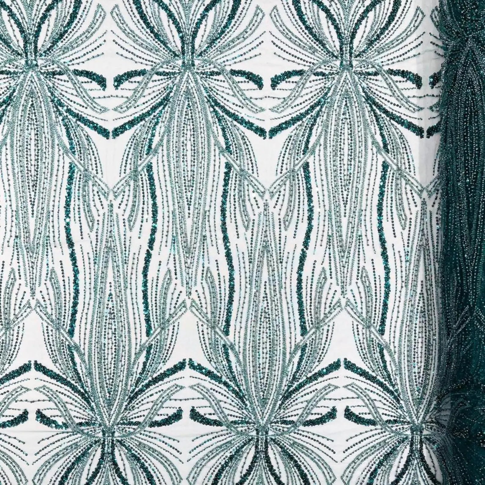 HUNTER - Luxurious Design Lace - Beaded Design with Embroidered Sequins and Beads On a Mesh Lace Fabric By The Yard