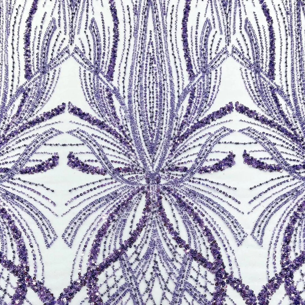 LILAC - Luxurious Design Lace - Beaded Design with Embroidered Sequins and Beads On a Mesh Lace Fabric By The Yard