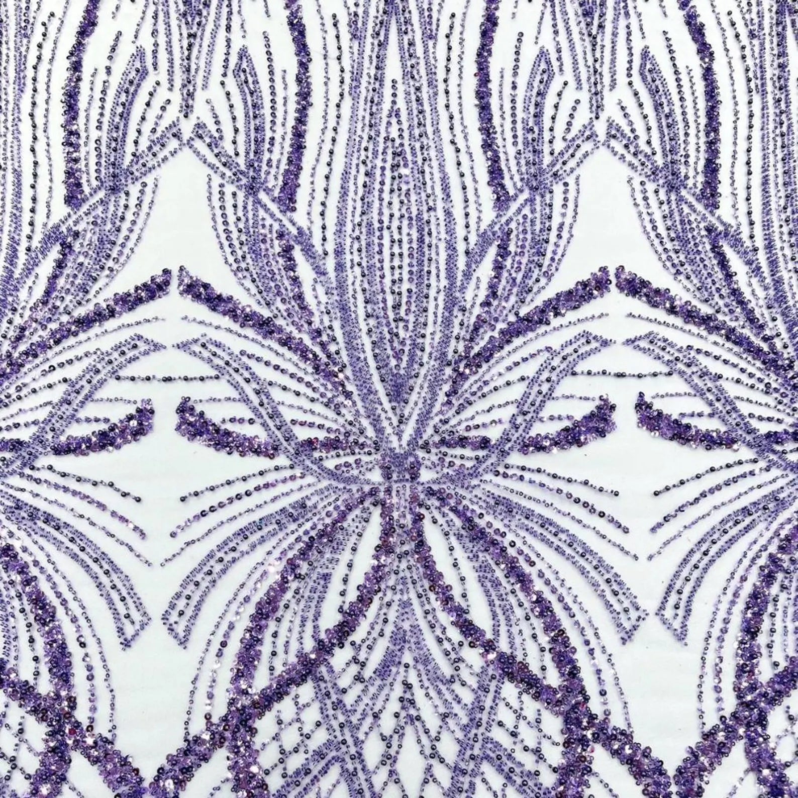 LILAC - Luxurious Design Lace - Beaded Design with Embroidered Sequins and Beads On a Mesh Lace Fabric By The Yard