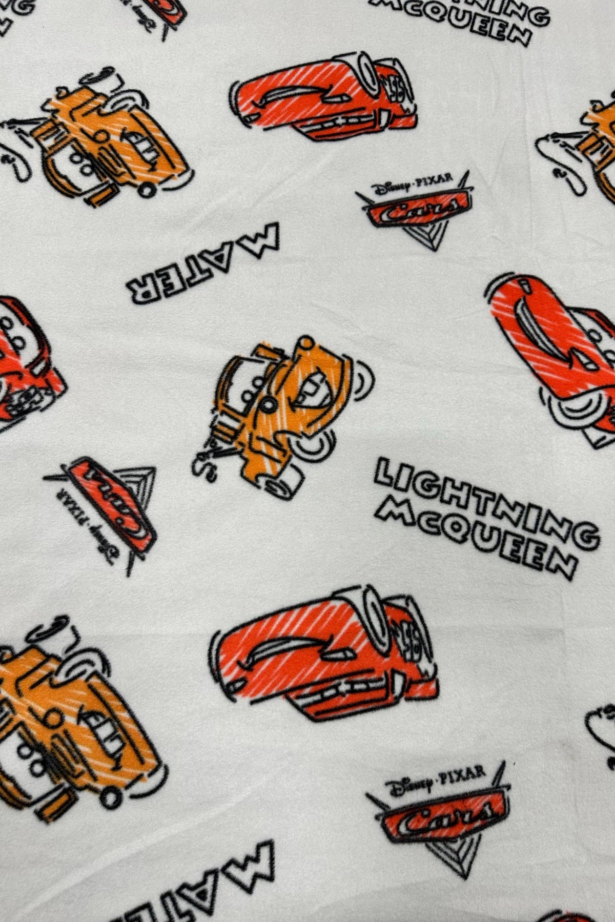 Disney Pixar Cars Fleece Fabric by the Yard, Lightning McQueen & Mater, 58” Wide, 100% Polyester, Kids Blanket and Sewing Fabric